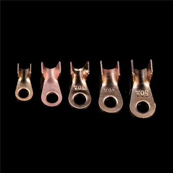 

70Pcs Copper Circular Splice Terminal Battery Cable Wire Naked Connector OT Open Ring Copper Lugs 10/20/30/40/50A Assortment Kit