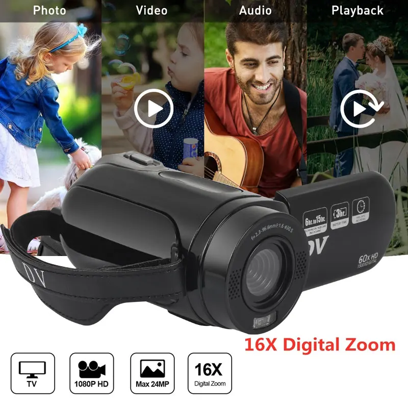 

2.4'' LCD HD 720P Digital Camcorder Camera Wedding Photo Video Cam DV DVR 16X ZOOM DV Interesting Party Recorder Video Camera