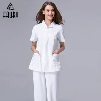 

Solid Women Summer Split Work Uniforms Hospital Medical Doctor Nurse Short Sleeve Overalls Beauty Salon Dental Clinic Tops Pants