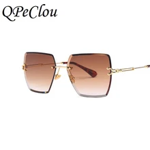 QPeClou, безрамные Квадратные Солнцезащитные очки для женщин, брендовые, без оправы градиентный, солнцезащитные очки, мужские, с вырезами, прозрачные линзы, очки унисекс, UV400