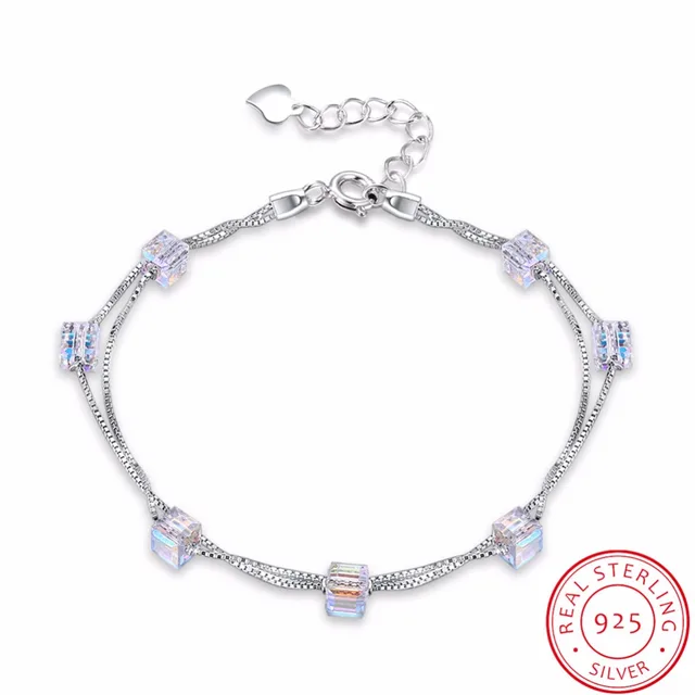 Lekani Square Crystals From Swarovski 925 Silver Double Chain Link Lekani Square Crystals From Swarovski 925 Silver Double Chain Link Bracelet Bangles Beads Accessories For Women