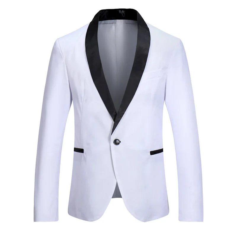 Mens Classic Black Lapel White Suits Jacket Plus Size Wedding Slim