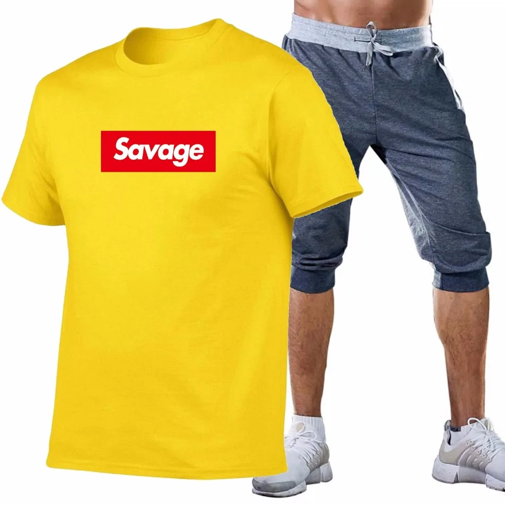 

Hot Sale Brand Savage Print Men T Shirts+Shorts Sport Suit Men Summer Top Tees Fashion Tshirt High Quality mens casual clothing