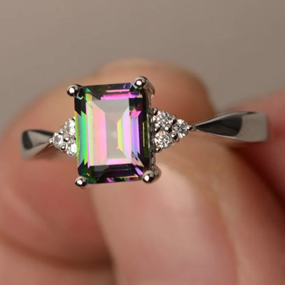

New Fashion Green Mystic Multicolor Ring Silver-color Ring Wedding Accessories Engagement For Women