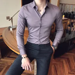 2018 осень и зима новая мужская Корейская тонкая рубашка с длинными рукавами ночной клуб стилист дюймовая рубашка британская рубашка
