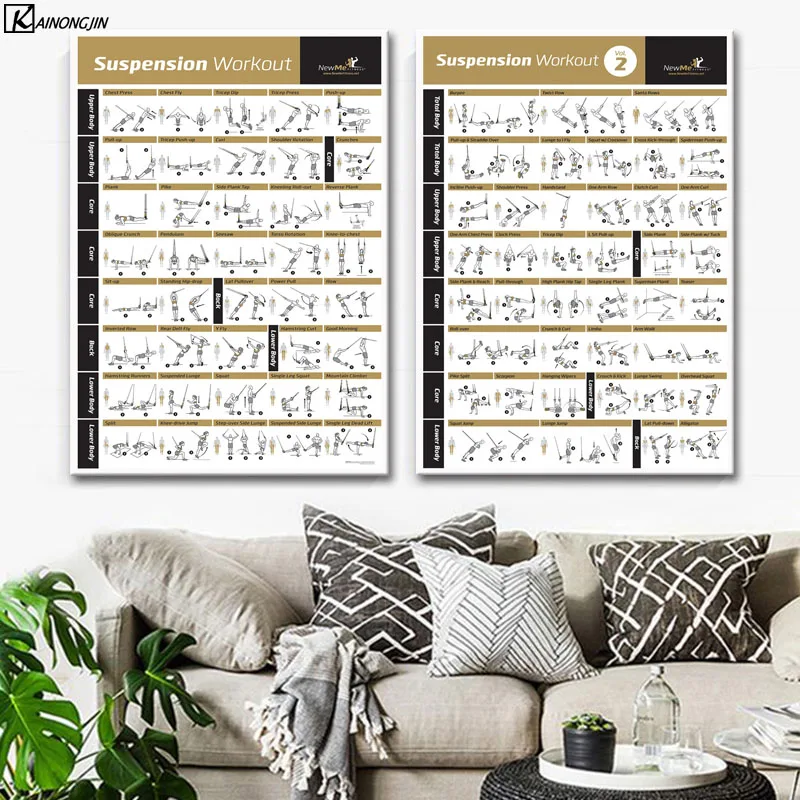 

Bodybuilding Gym Sport Fitness Suspension Poster Pilates Workout Exercise Stretching Training Chart Art Poster Print Home Decor