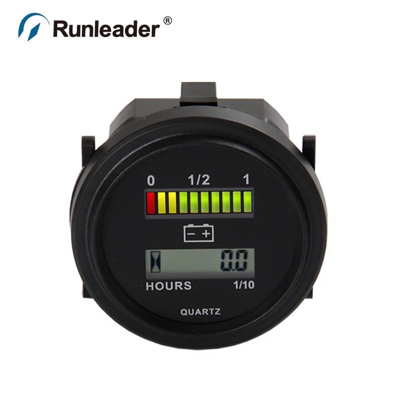 

Runleader BI004 LED Battery Percentage Gauge Battery Hour Meter 12V 24V 36V 48V 72V Meter for Club Car