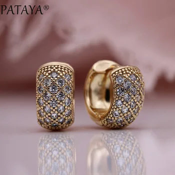 

PATAYA New Micro-wax Inlay Luxury Circle Dangle Earrings 585 Rose Gold Natural Zircon Fine Fashion Jewelry Women Wedding Earring