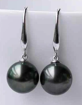 

ry00881 charming a pair 9-10mm south sea black round pearl pearrings