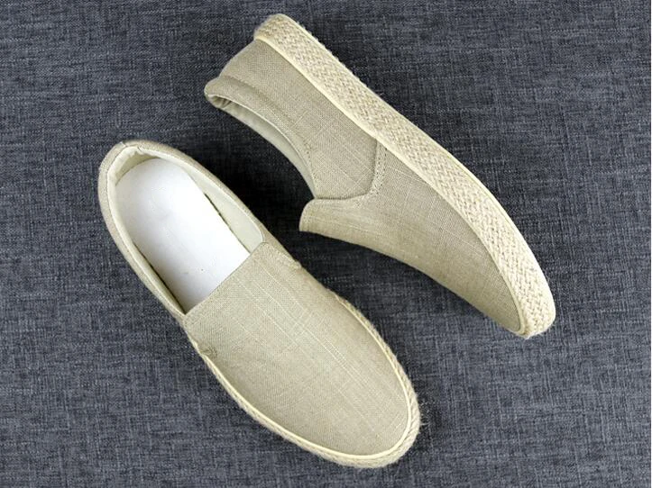 Модная мужская Вулканизированная обувь летние парусиновые Дизайнерские кроссовки дышащая мужская соломенная льняная повседневная обувь однотонная ткань мужские лоферы