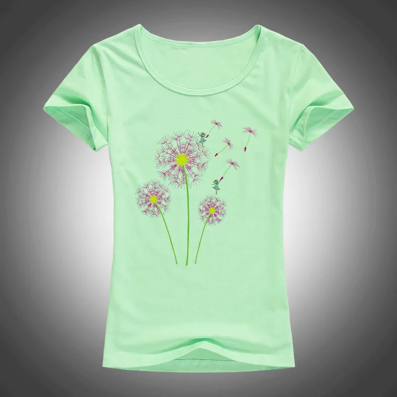 high quality cotton t shirt women dandelion flying printed summer fashion short sleeve tops tees camiseta F33