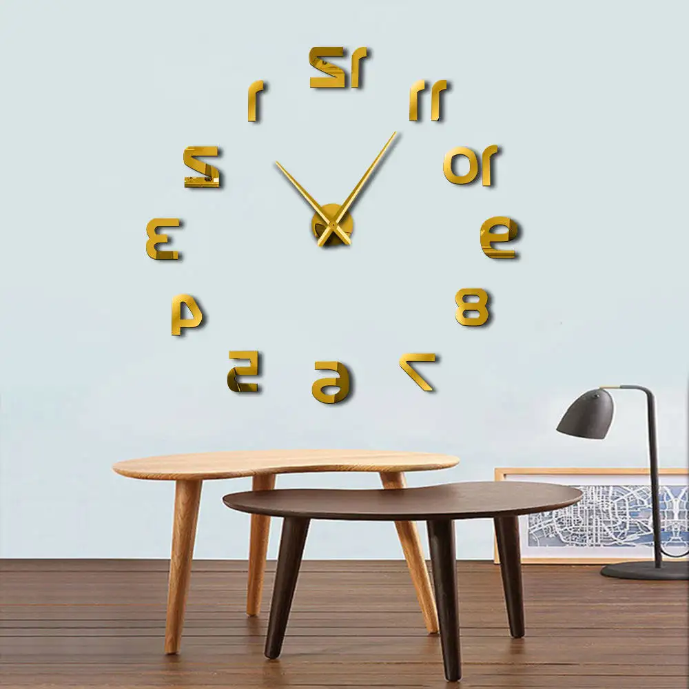 1 шт обратного хода DIY большое количество настенных часов гигантские настенные часы 3D зеркальный эффект Наклейка на стену DIY огромные настенные часы декор