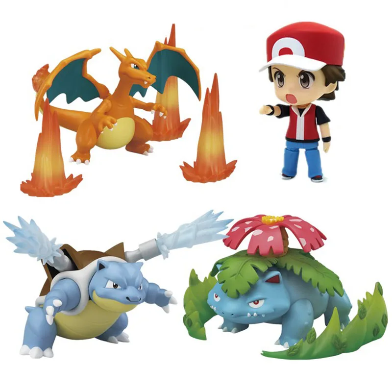 

20th Anniversary Champion Version Ash Ketchum with Charmander Bulbasaur Action Figure Model Toys pokemones Figure Toys for Kids