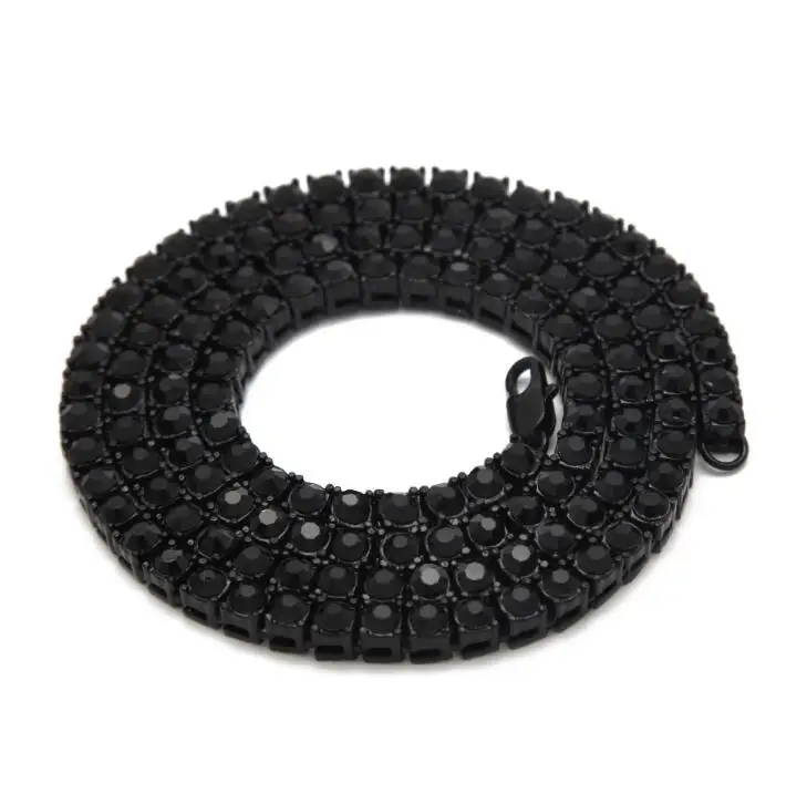 Мужская хип-хоп позолоченная 1 ряд 5 мм страз теннисная ссылка Bling ювелирное ожерелье на длинной цепочке ожерелья из кубического диоксида циркония - Окраска металла: Black