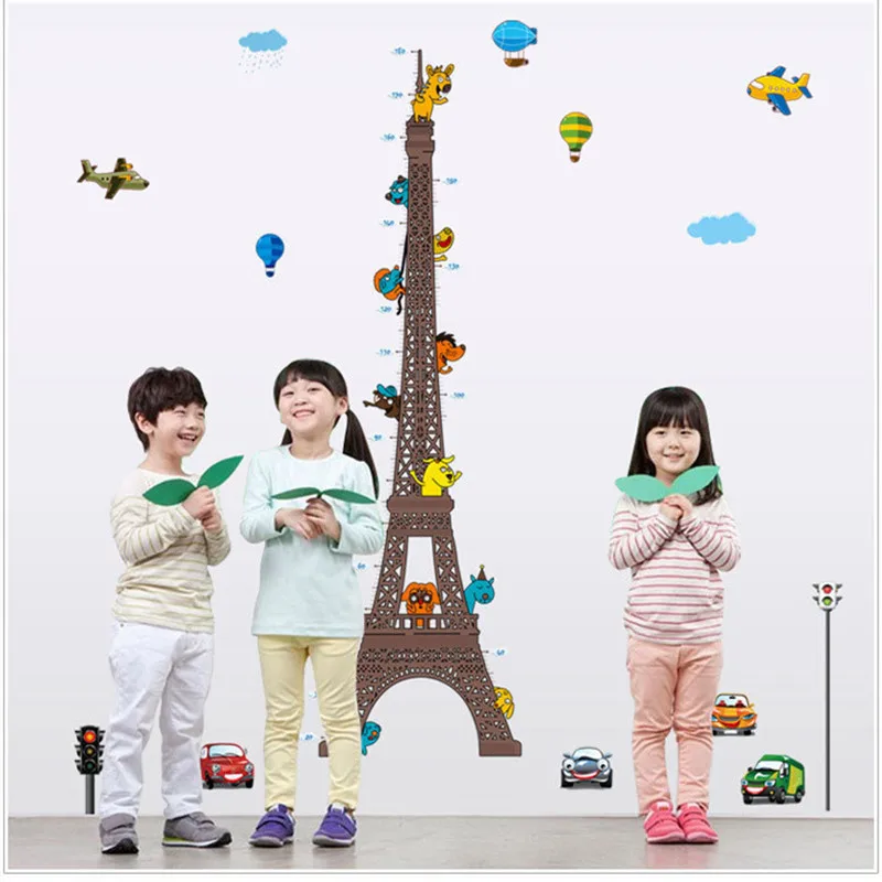 

Paris Tower Wall Stickers For Kids Room Cartoon Animals Cars Baby Height Measure Chart Decal Vinyl Bedroom Kindergarten Murals
