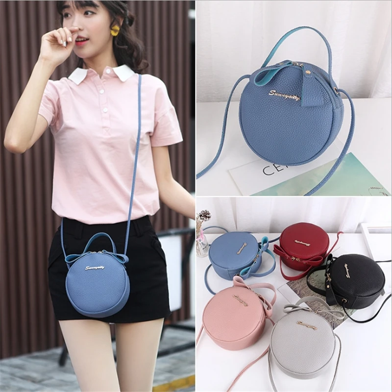  Fashion Women Phone Bag Mini PU Leather Circular Handbag Simple Design Messenger Bags For Women Fem - 32992787018
