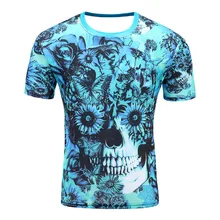 Blue flower skeleton 2017 New men ‘s T – shirt 3D short – sleeved cotton fashion casual round neck printing