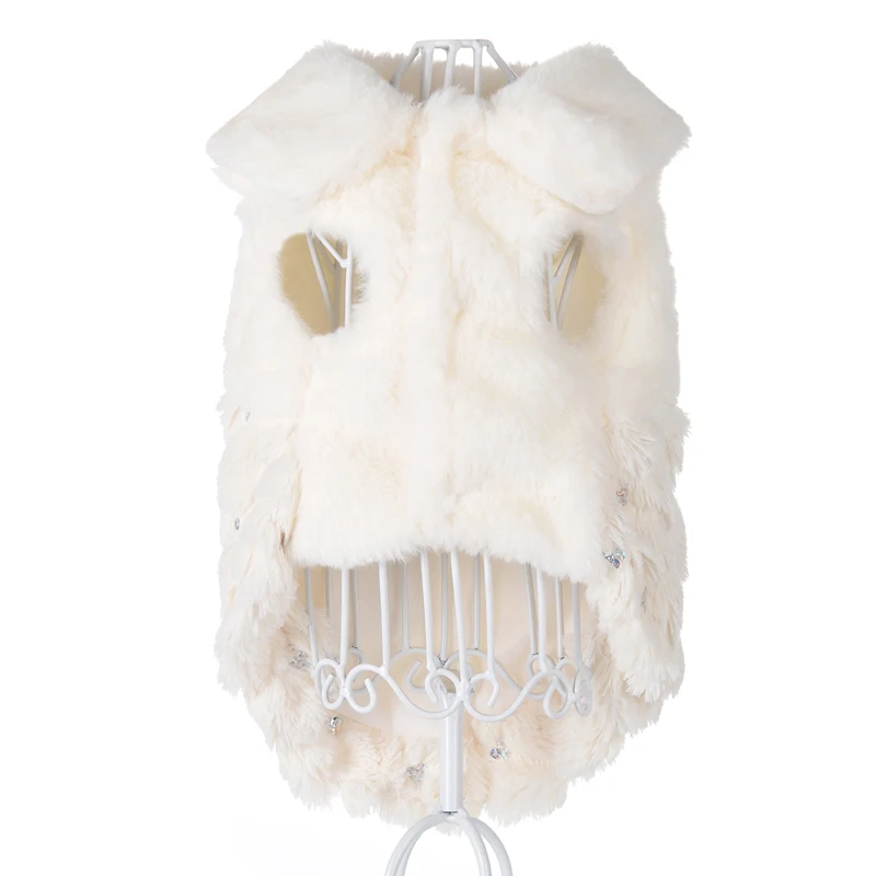 Модная зимняя одежда для собак с пайетками элегантный белый щенок, домашнее животное, кот пальто куртки для собак меховой бант Чихуахуа Одежда Комбинезоны