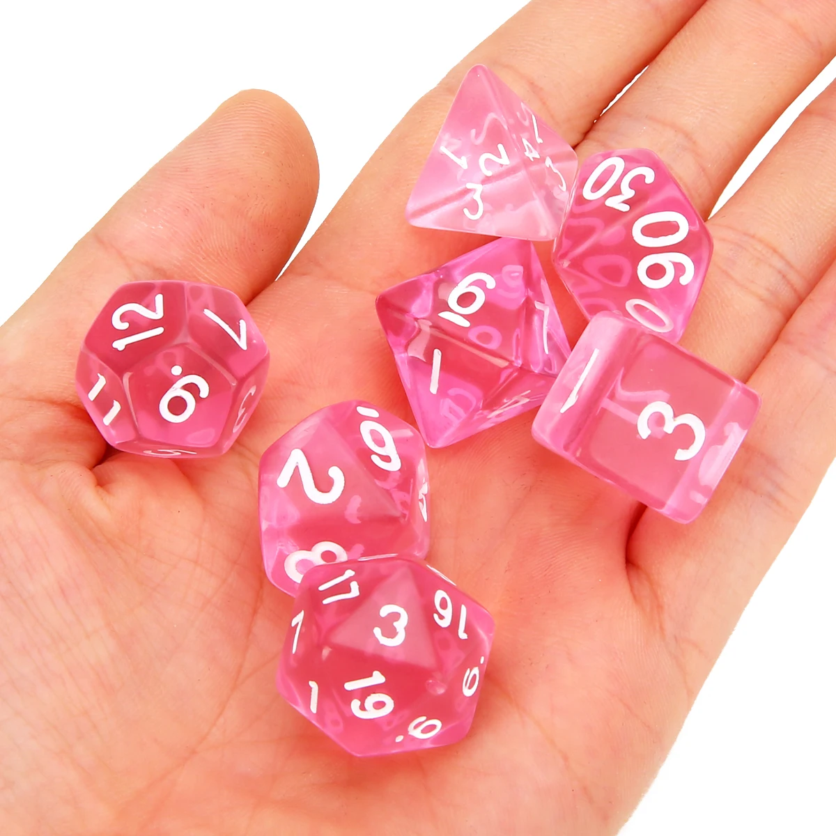 7Pcs D4-D20 Dices Set Lovely Pink Translucent Polyhedral Dices With Bag Set For Dungeons and Dragons RPG Games