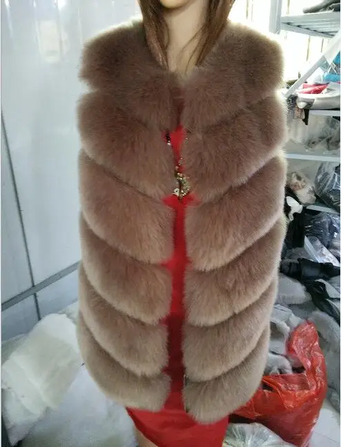 Зимний теплый жилет, Новое поступление, модное женское импортное пальто, меховой жилет, высококачественное пальто из искусственного меха, Длинный жилет из лисьего меха - Цвет: Хаки
