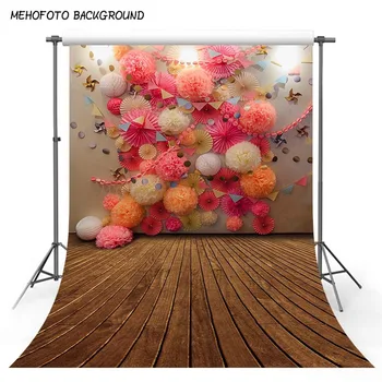 

5x7ft Vinyl Pink Coral Cream Paper Flowers Wall Backdrop Photography kids Birthday Party Photo Background Customize