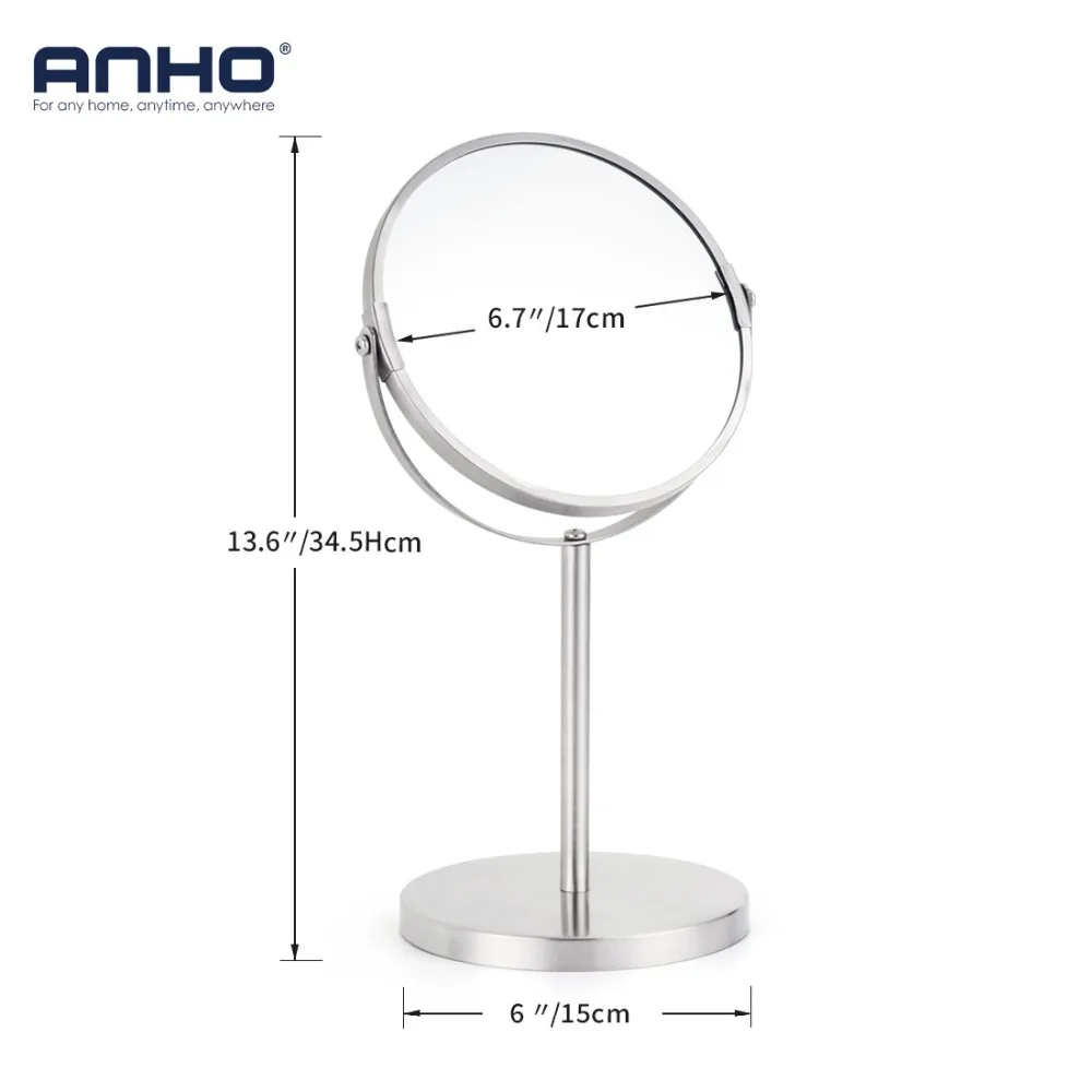 ANHO مرآة لوضع مساحيق التجميل 3X المكبر مرآة المهنية المرآة البالونية ملحقات الحمام مرآة من الستانليس ستيل 180 الدورية ANHO مرآة لوضع مساحيق التجميل 3X المكبر مرآة المهنية المرآة البالونية ملحقات الحمام مرآة من الستانليس ستيل 180 الدورية