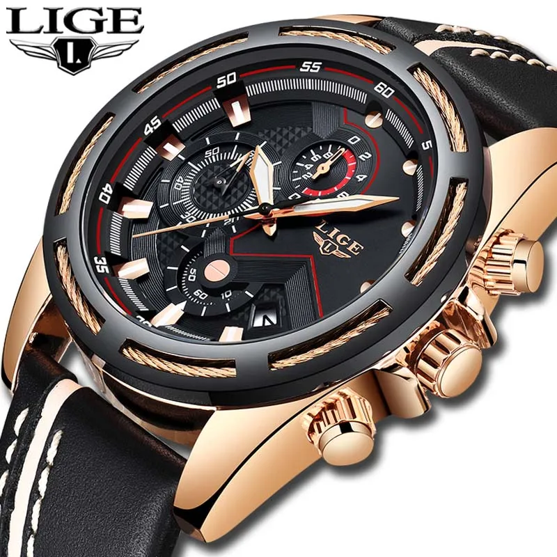 Beste Horloge Mannen LUIK Fashion Sport Quartz Klok Lederen Heren Horloges Top Brand Luxe Goud militaire Waterdicht Horloge Relogio Masculino