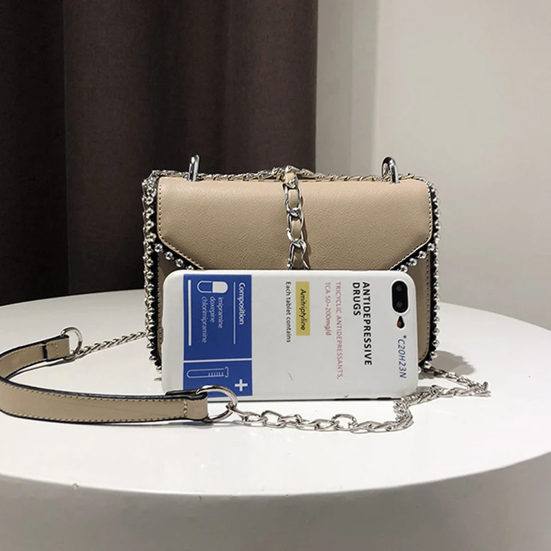 Fashion Simple Flap Bag Small PU Leather Women Handbag Designer Chain Rivet High Quality Female Shoulder Messenger Bags SS0416 (5)