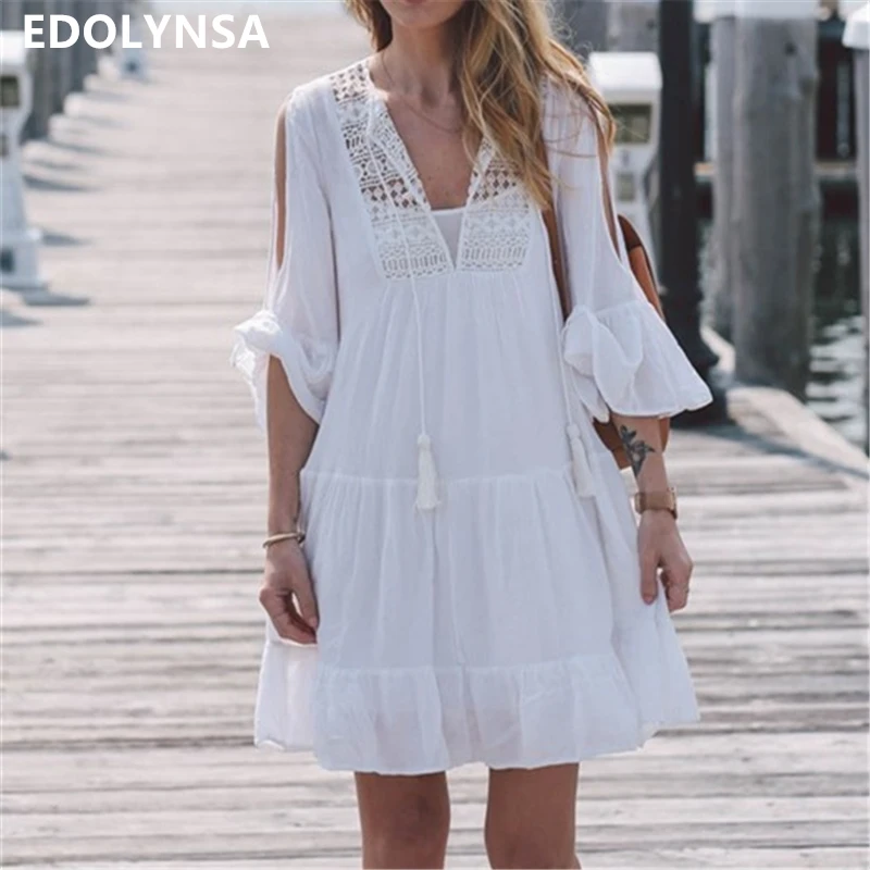 

New Arrivals Pareo Beach Outings Dress Sexy Swimsuit Cover up White Rayon Swimwear Ladies Robe de Plage Saida de Praia #Q116