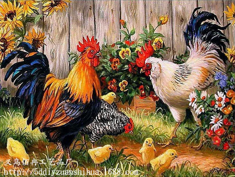 

chicken family DIY diamond painting Retail 3D square resin full diamonds embroidery cross stitch with canvas painting WL115