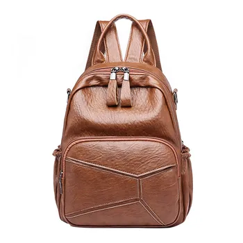

Vintage Women Backpack for Teenage Girls School Bags Large Zipper Backpacks High Quality PU Leather Bag Multi-purpose