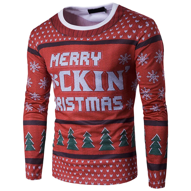 

Gnibiel T-shirt Men Christmas Gift Costumes Tops Trees Santa Claus Printed Elk Long Sleeve Halloween Tees slim fit decoration