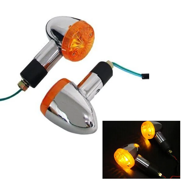 2 PCS Motorcycle Amber Bullet Blinker Turn Signal Lights For Kawasaki Vulcan Classic Custom 900