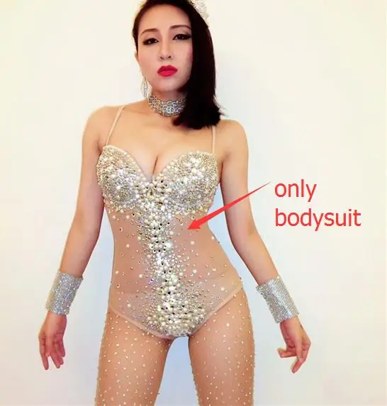 Полный алмаз сексуальный спинки боди блестящие трико с кристаллами Кэтсьют для ночного клуба певица бар танцор сценические костюмы DJ DS шоу одежда - Цвет: bodysuit