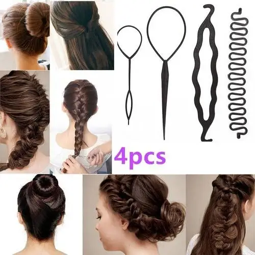 

4pcs/set 3 Kinds Magic Hair Styling Accessories Set Braiders Hair Pin Bun Roller Maker Hair Braiding Twist Curler Styling Tool