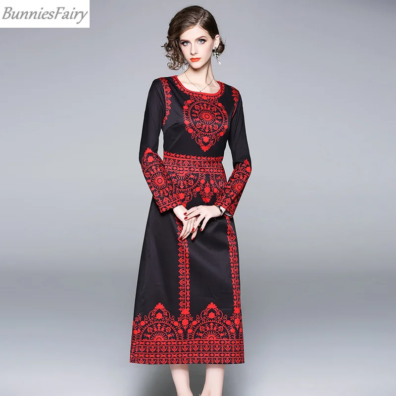 BunniesFairy 2018 осеннее женское богемное винтажное черно-красное цветное