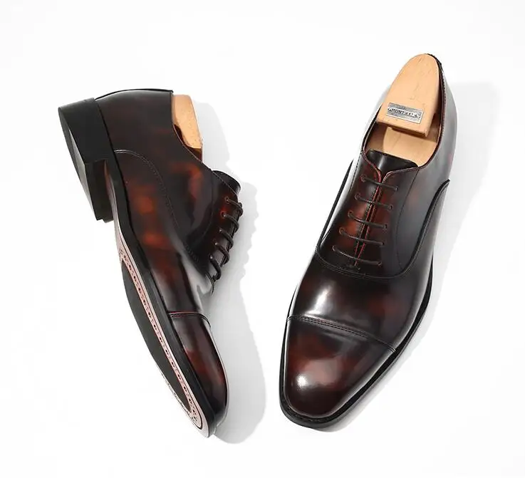 Patente Vestido Negócios Dos Flats Homens Sapatas Itália Masculino Artesanal Formais Patchwork Genuíno Lace De Up Mix Couro Oxfords Chocolate Cor 5xwq48