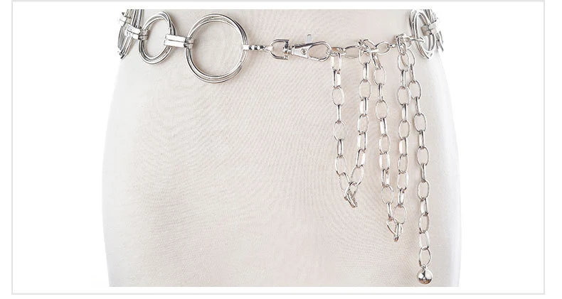 Золотое металлическое кольцо пояс Модная женская серебряная цепочка на талию Дамский сплав три кольца металлическая цепочка пояс для платья 174