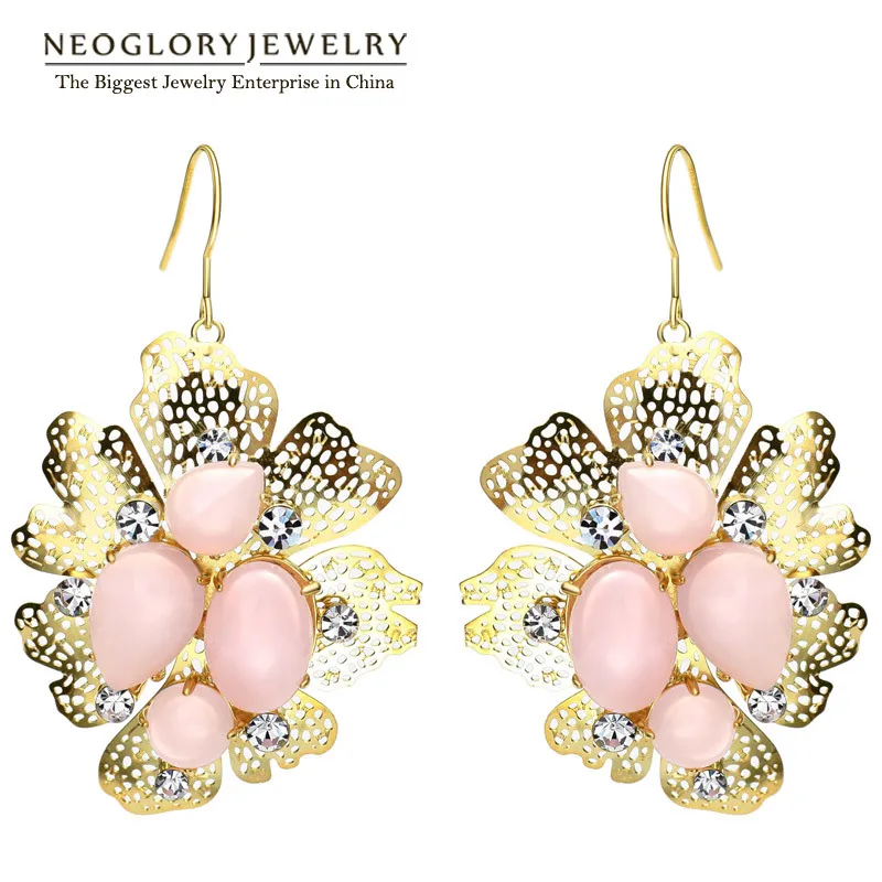 

Neoglory Light Yellow Gold Color Czech Rhinestone Pink Glass Drop Earrings Brincos For Women 2018 Brand New Party Gift Designer