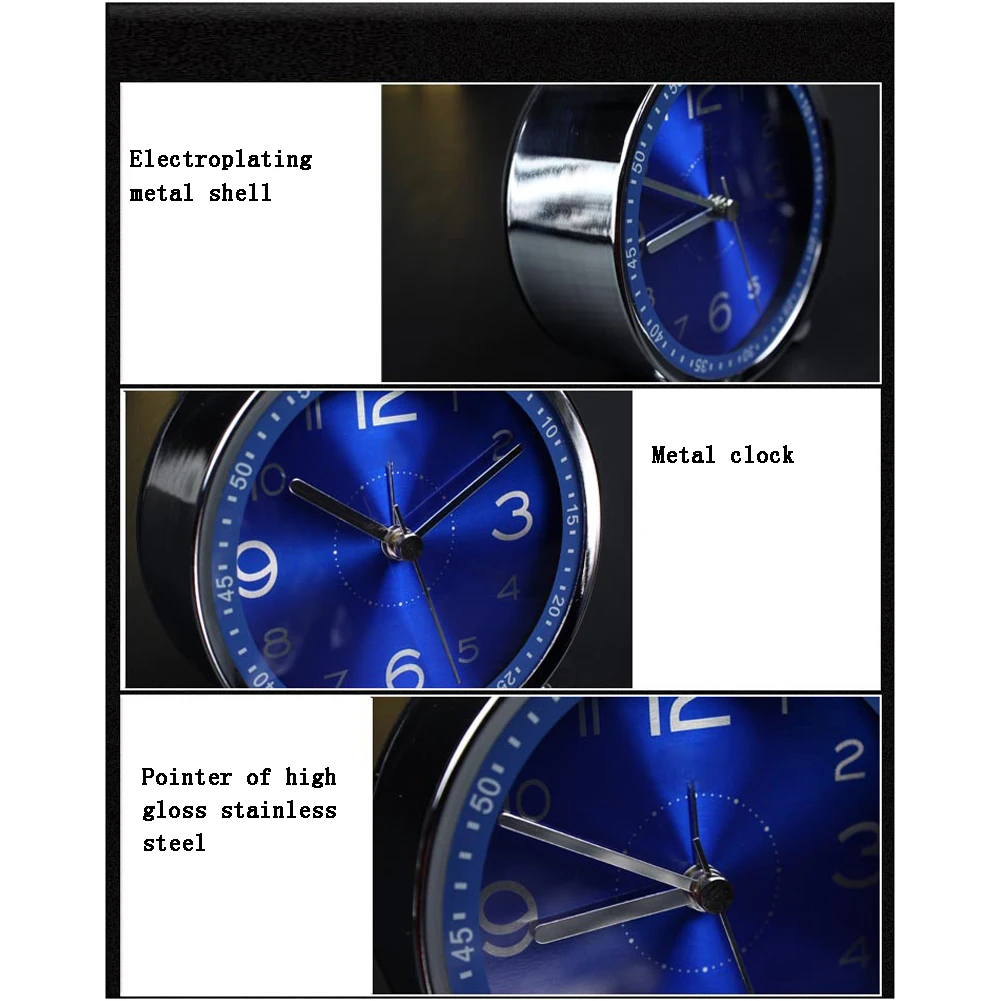 Mini Metal Alarm Clock Desktop Quartz Table Desk Side 4inch Silver Blue Clocks