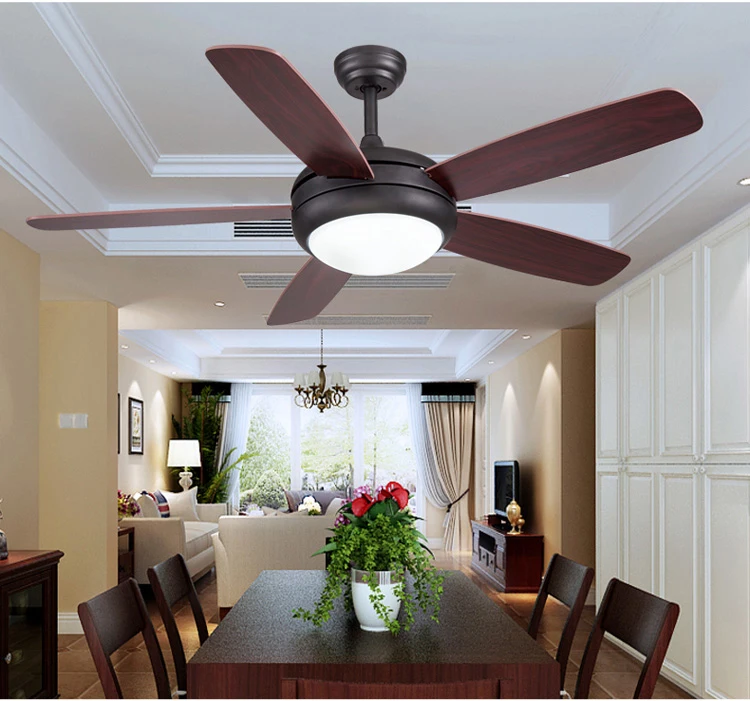 Creative Ceiling Fan with 5 wooden Blades and Light Ceiling Fan Brushed Nickel Industrial fan Modern 42/48/58 inch 220V