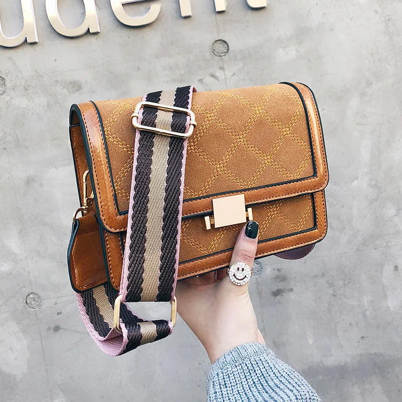 

Suede Leather Bags for Women 2019 Wide Strap Handbags Designer Quilted Handbag Messenger Bag Velvet Clutch Bag B217