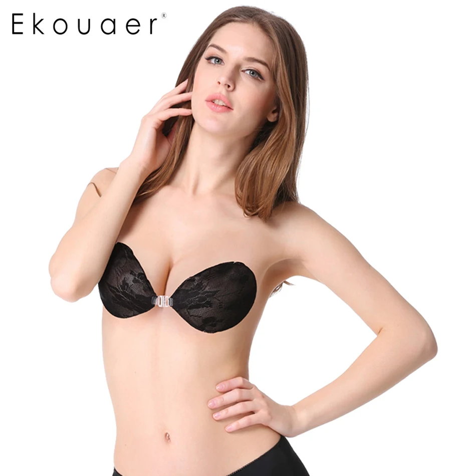 Ekouaer Lady's Sexy Lnvisible Bra Lace Surface Silicone Adhesive