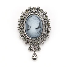 Estilo Vintage de la gota de agua Vintage reina Cameo de broches de cristal para las mujeres en oro antiguo de color plata