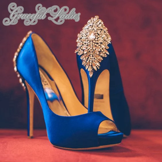 blue heels with rhinestones