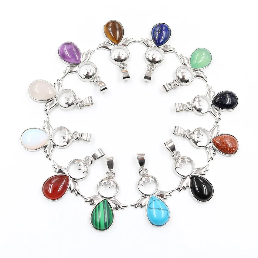 

xinshangmie 1 Pcs Silver Plated Lovely Girl Angel Wings Pendant Charms Jewelry Rose Quartzs Malachite Stone Red Agates Pendants