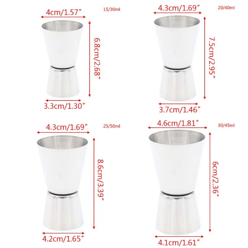 15/30 мл 20 мл/40 мл/25 50 мл, 30 Вт, 45 мл Нержавеющая сталь шейкер мерная чашка Двойная съемка Напиток Дух измерения мерный стаканчик Кухня гаджет