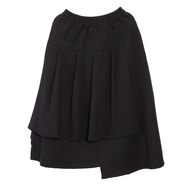 CHICEVER, осенняя Женская юбка, эластичная, высокая талия, асимметричный подол, повседневная, свободная, миди, юбки для женщин, большие размеры, мода - Цвет: black Skirt