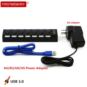 

7 Port USB 3.0 HUB High Speed Multi USB Splitter Hubs with On/Off Switch AU/EU/UK/US Power Adapter for PC Notebook Laptop