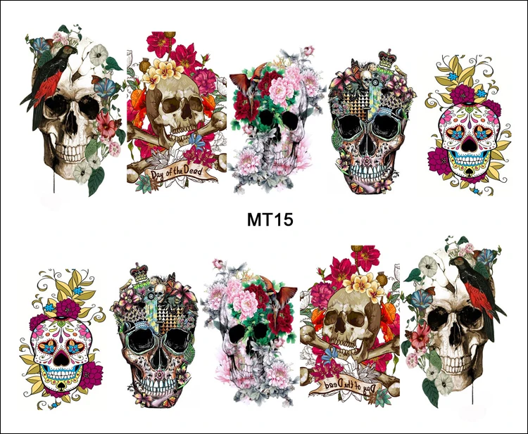 1 Sheet Nail MT15 Full Cover Flower Crown Skull Fashion Nail Art Water Transfer Sticker Decal